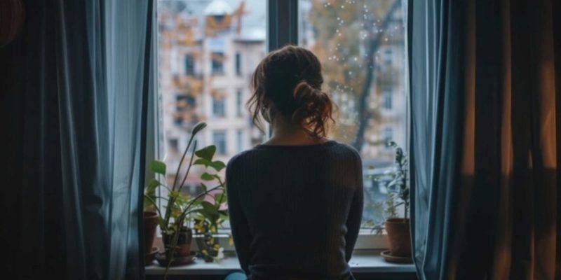 student looking out of window focusing on their mental health