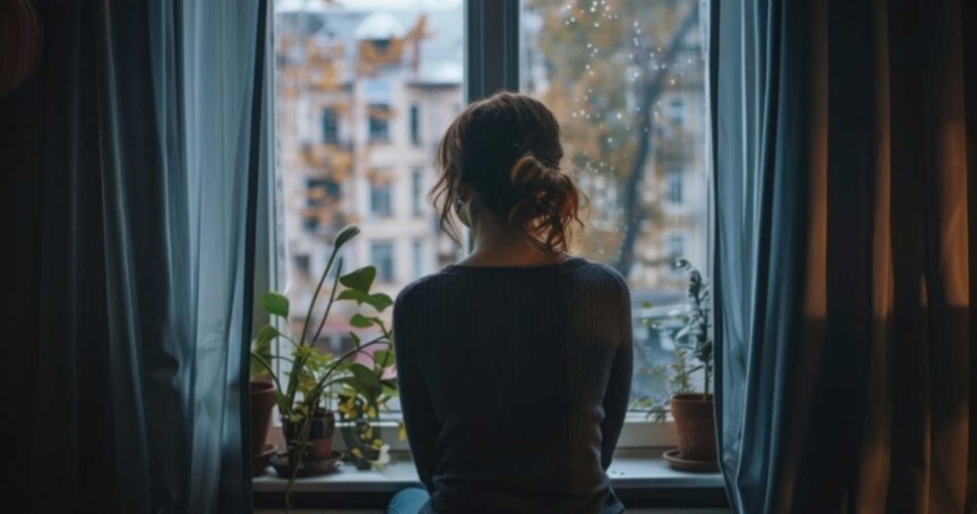 student looking out of window focusing on their mental health